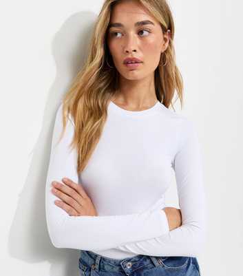 Tall White Long Sleeve Crew Neck Bodysuit
