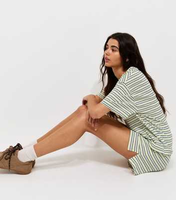 Yellow Cotton Striped Side Split Shorts