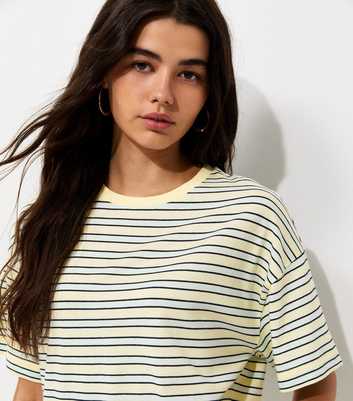 Yellow Cotton Striped Boxy Crew Neck T-Shirt