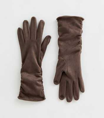 Camel Faux Suede Ruched Gloves