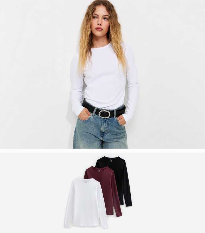 Pack Of 3 Cotton Long Sleeve Tops