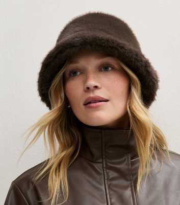 Brown Faux Fur Bucket Hat