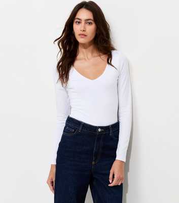 White Cotton Rich Long Sleeve V-Neck Bodysuit