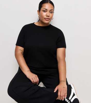 Premium Curves Black Cotton Relaxed T-Shirt