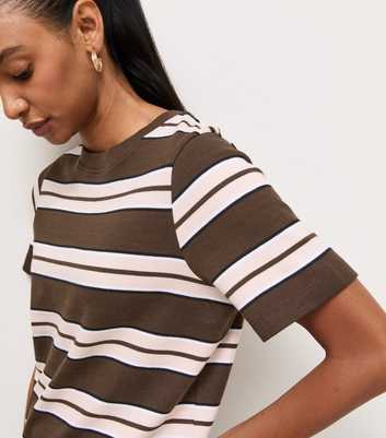 Premium Brown Cotton Horizontal Stripe Relaxed Fit T-Shirt