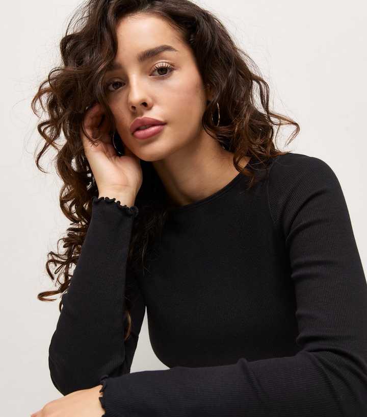 Petite Black Long Sleeve Babylock Top