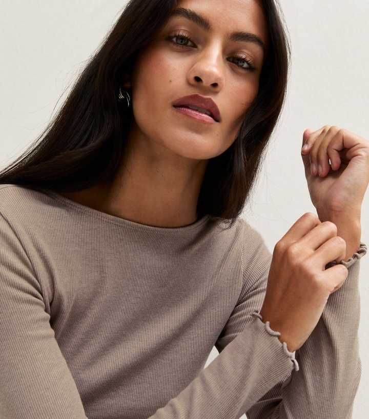 Petite Light Brown Long Sleeve Babylock Top