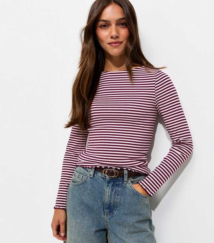 Petite Pink Cotton Rich Striped Long Sleeve Babylock Top