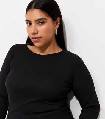 Curves Black Cotton Rich Long Sleeve Babylock Top