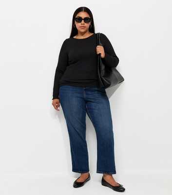Curves Black Cotton Rich Long Sleeve Babylock Top