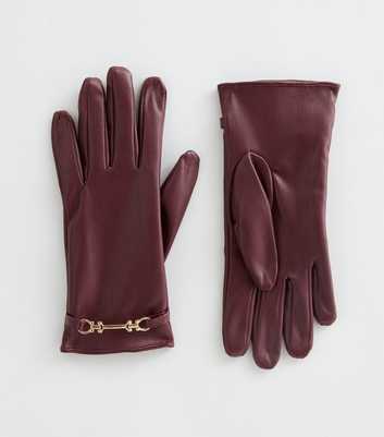 Dark Burgundy Faux Leather Buckle Detail Gloves