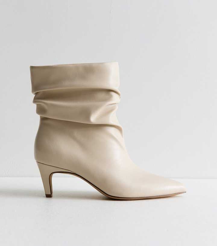 Off White Faux Leather Slouch Ankle Boots