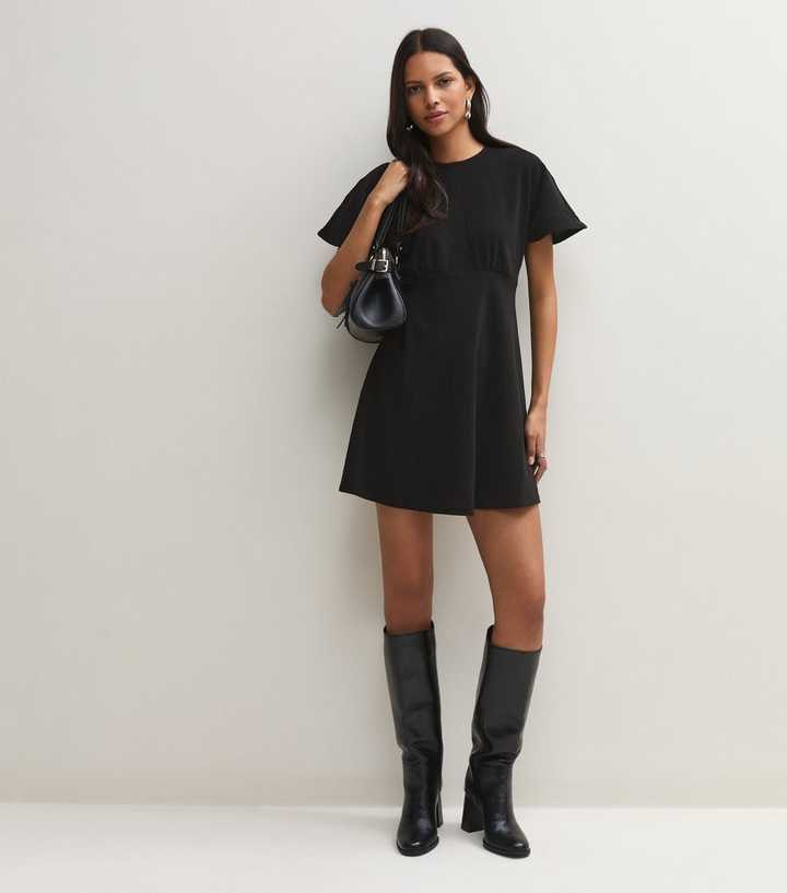 Black Corduroy Batwing Sleeve Mini Dress