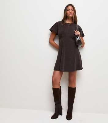 Dark Brown Corduroy Batwing Sleeve Mini Dress