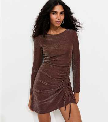 Dark Brown Shimmer Ruched Dress