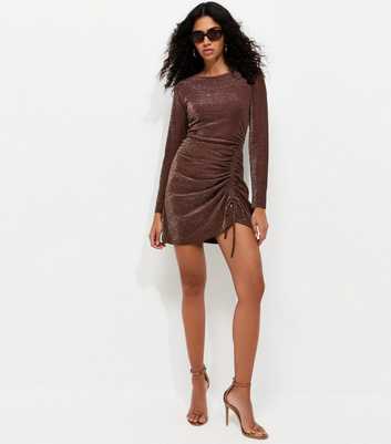 Dark Brown Shimmer Ruched Dress