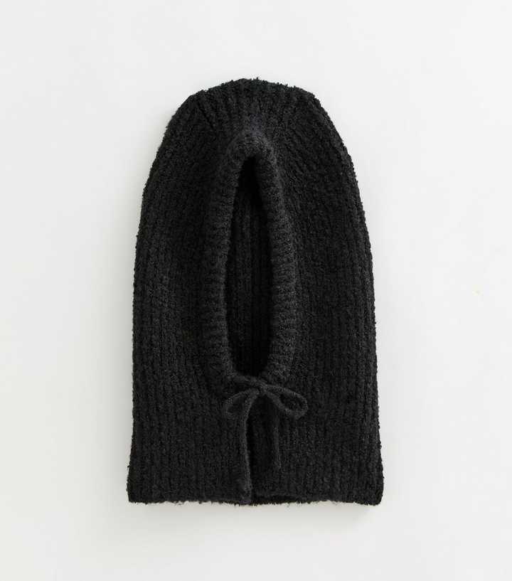 Black Ribbed Knit Balaclava Hood