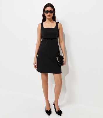 Black Cotton Rich Velvet Underbust Bow Ponte Jersey Mini Dress