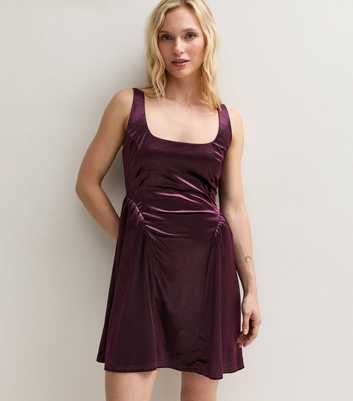 Petite Dark Burgundy Velvet Square Neck A-Line Mini Dress
