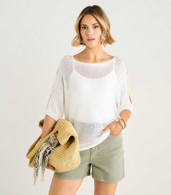 Gini London White Daisy Applique Crochet Top