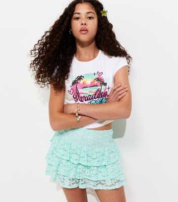Girls White Ruched Paradise Graphic Baby Tee