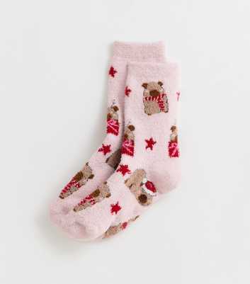 Girls Pink Christmas Capybara Cosy Knit Socks
