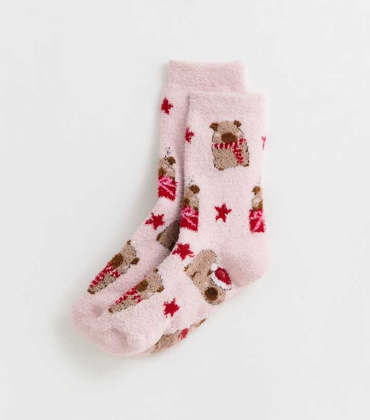 Pink Christmas Capybara Cosy Knit Socks