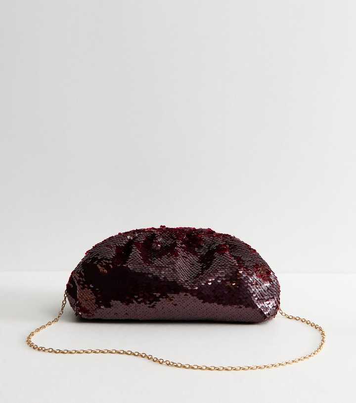 Dark Burgundy Sequin Frame Clutch Bag