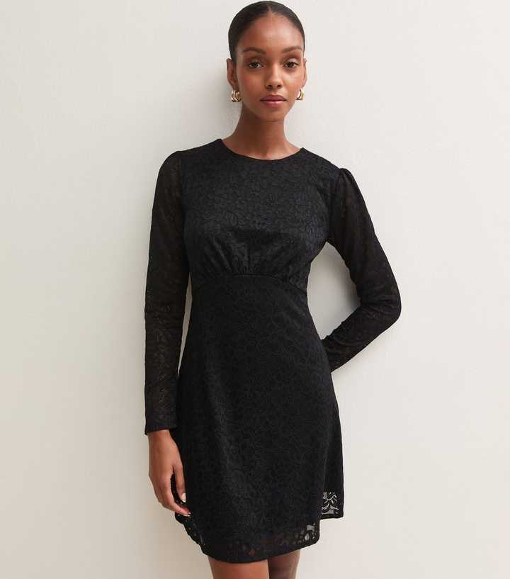 Black Lace Long Sleeve Mini Dress