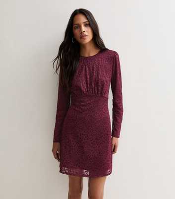 Burgundy Lace Long Sleeve Mini Dress