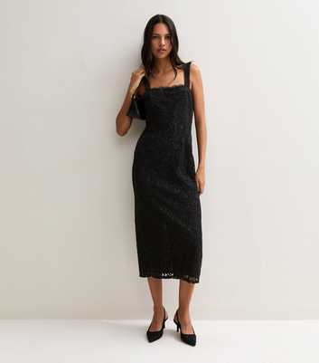 Black Lace Sleeveless Midi Dress