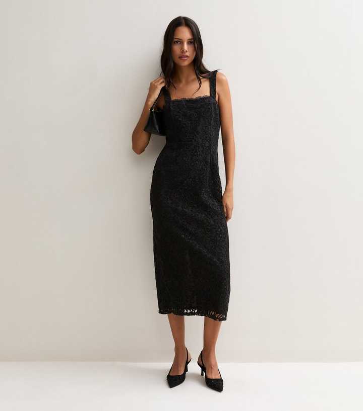 Black Lace Sleeveless Midi Dress