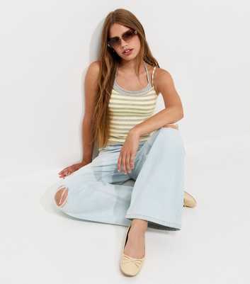 Girls Yellow Cotton Rich 2 In 1 Striped Halter Neck Vest Top