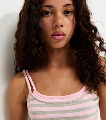 Girls Pink Cotton Rich 2 In 1 Striped Cami Vest Top