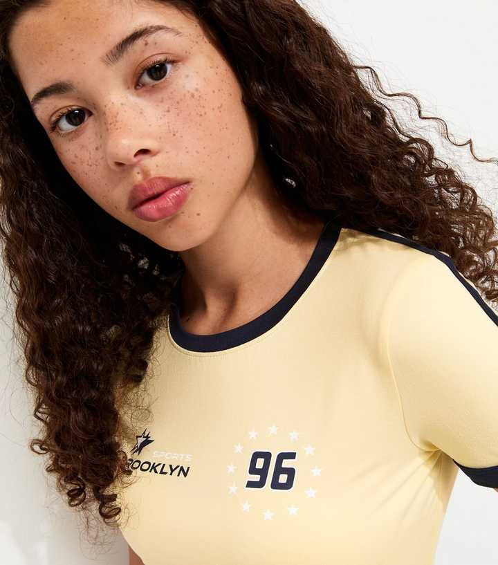Girls Light Yellow Brooklyn Sports 96 Print Fitted T-Shirt