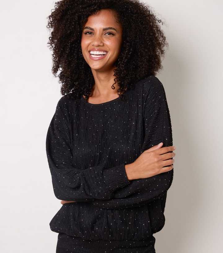 Blue Vanilla Dark Burgundy Rhinestone Batwing Top