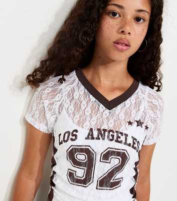 Girls White Floral Lace Los Angeles Ruched Side Football Top