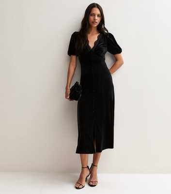 Black Velvet Lace Trim Empire Line Midi Dress