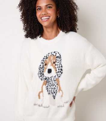 Blue Vanilla Off White Fluffy Knitted Dog Motif Jumper