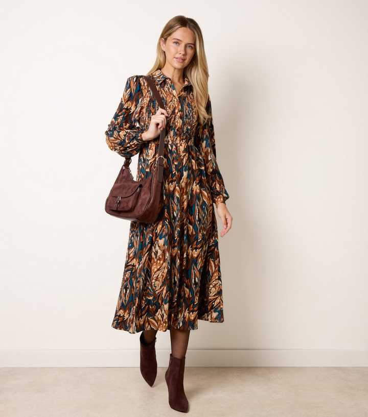 Blue Vanilla Dark Brown Button Front Midi Dress