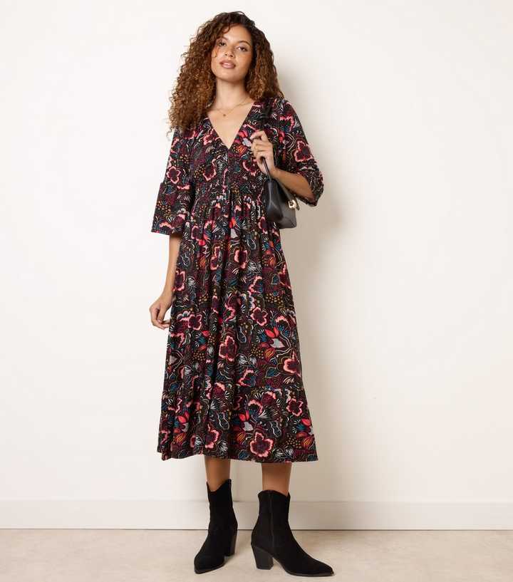 Blue Vanilla Multicoloured Floral V-Neck Midi Dress
