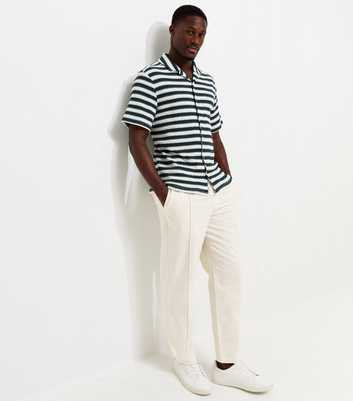 Cream Cotton Regular Fit Woven Pintuck Trousers