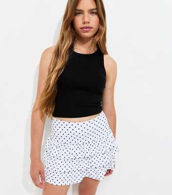 Girls White Cotton Rich Polka Dot Tiered Rara Skort