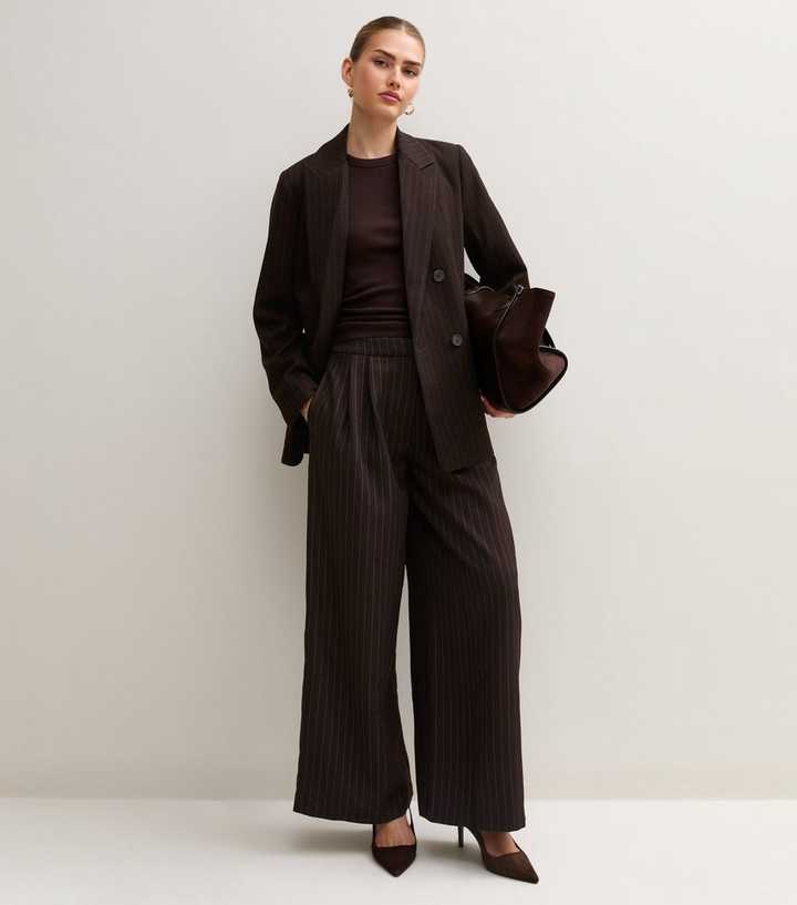 Brown Pinstripe Tailored Wide Leg Trousers