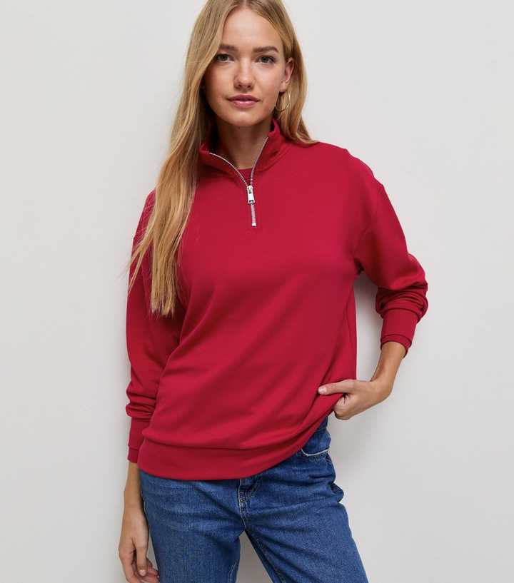 Premium Bright Red Quarter Zip Sweatshirt