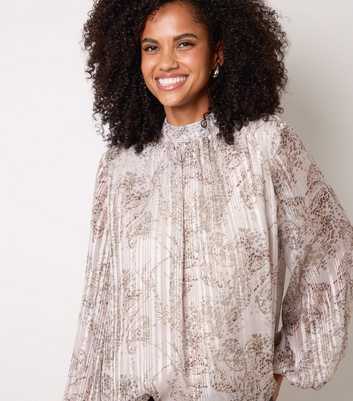 Blue Vanilla Oatmeal Embellished High Neck Puffball Blouse