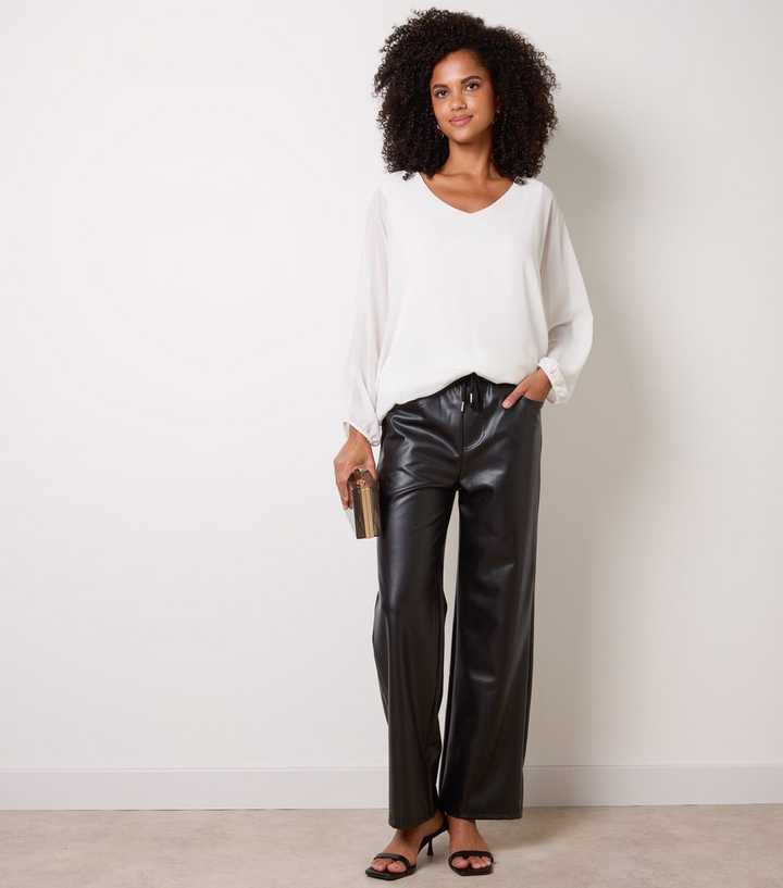 Blue Vanilla Black Faux Leather Wide Leg Trousers