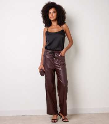 Blue Vanilla Dark Brown Faux Leather Wide Leg Trousers