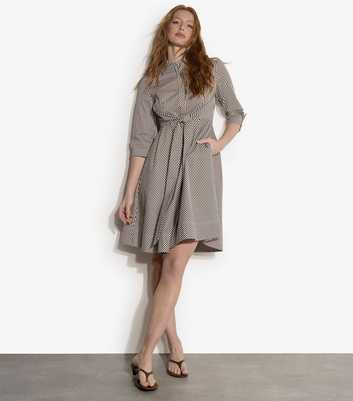 Apricot Brown Striped Tie Front Mini Shirt Dress