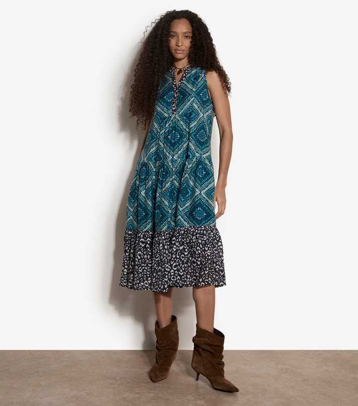 Apricot Teal Geometric Print Sleeveless Midi Dress | New Look